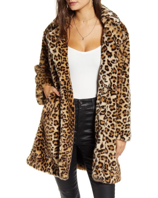 Blank NYC Leopard Faux Fur Coat Brown