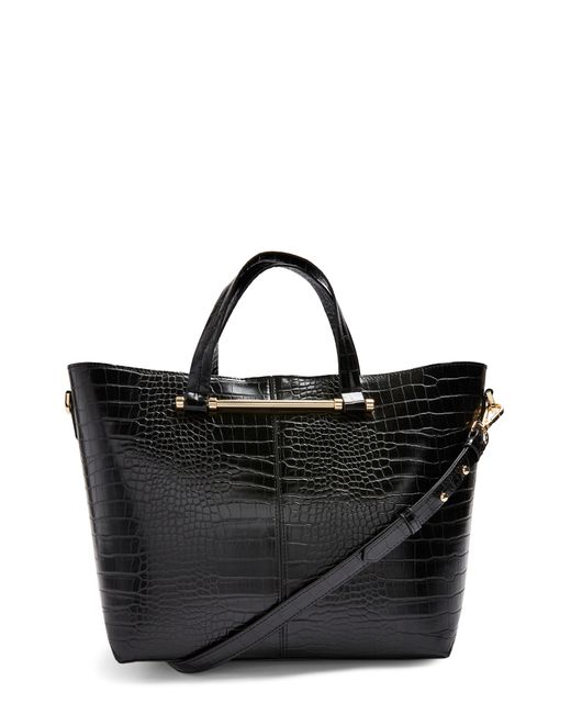 TopShop Taz Croc Embossed Faux Leather Tote Black