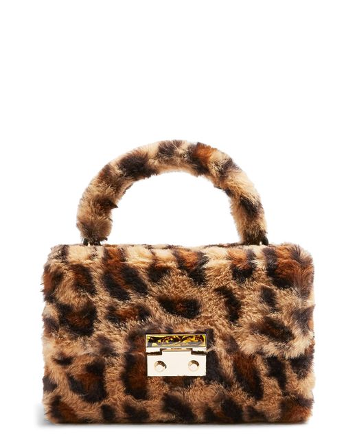 TopShop Fizz Leopard Print Faux Fur Top Handle Bag