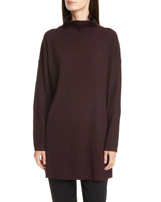 Eileen Fisher Ribbed Funnel Neck Wool Blend Tunic XX-Small