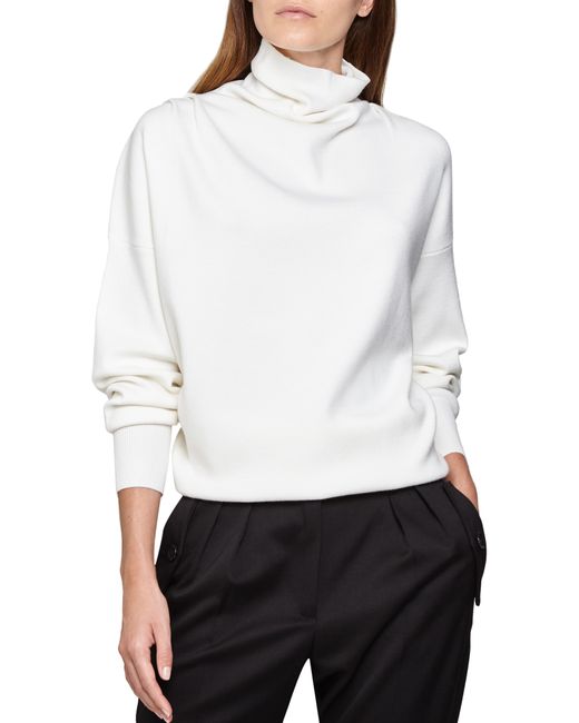 Reiss Kym Draped Funnel Neck Sweater Large Ivory