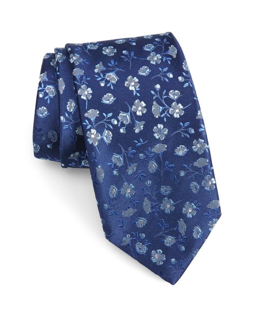 Canali Floral Silk Tie Blue