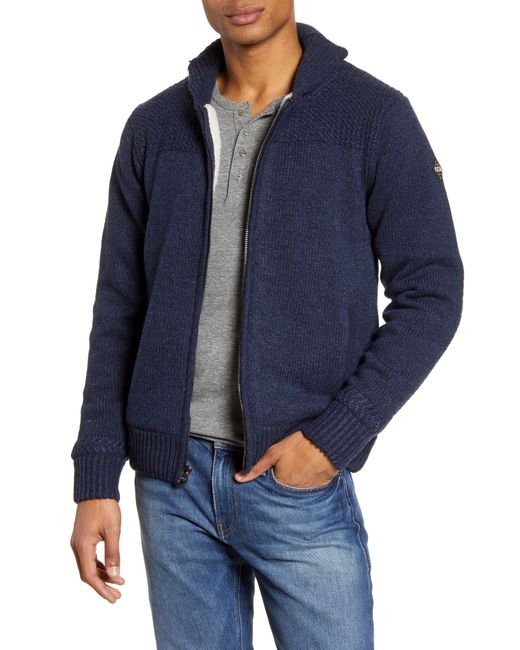 Schott Lined Wool Zip Sweater Blue