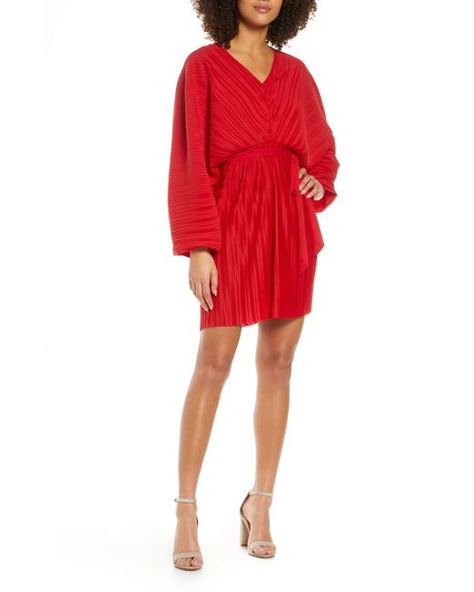 French Connection Long Sleeve Crinkle Pleat Cocktail Dress