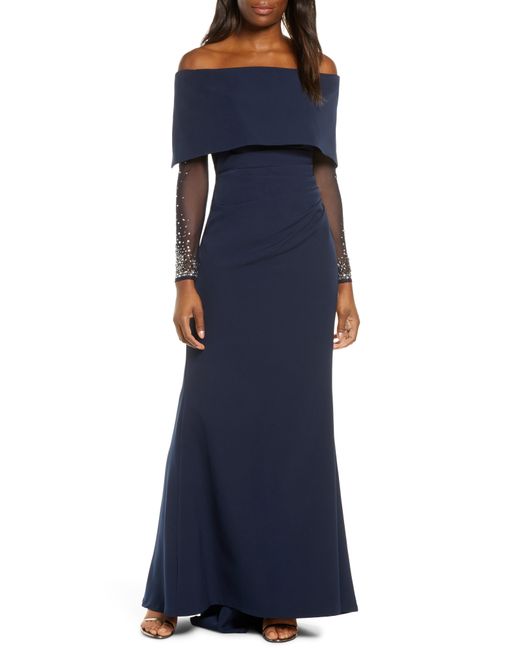 Vince Camuto Off The Shoulder Long Sleeve Gown