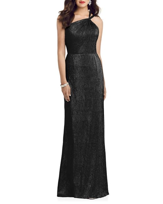 Dessy Collection Soho Metallic One-Shoulder Gown