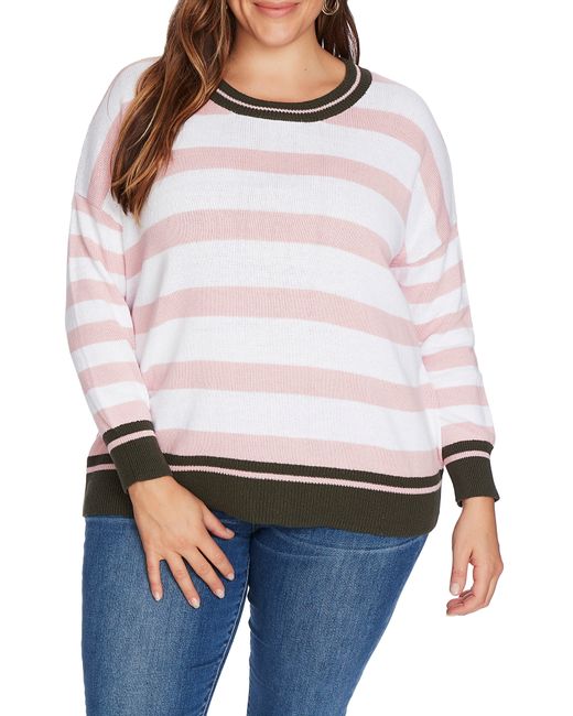 Court & Rowe Plus Stripe Contrast Cuff Cotton Sweater
