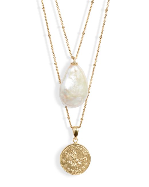 Adina's Jewels Coin Pearl Set Of 2 Necklaces