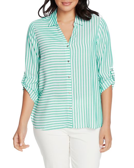 Chaus Roll Tab Stripe Button-Up Shirt Green