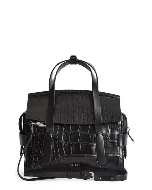 Reiss Sophie Croc Embossed Leather Crossbody Bag