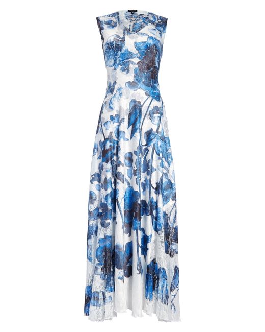 Komarov Floral Print Lace-Up Back Gown With Shawl