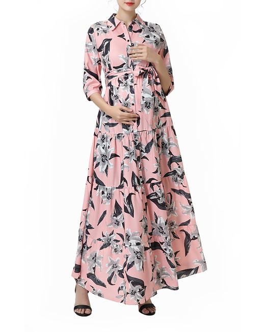 Kimi and Kai Cora Floral Belted Maternity/nursing Maxi Dress