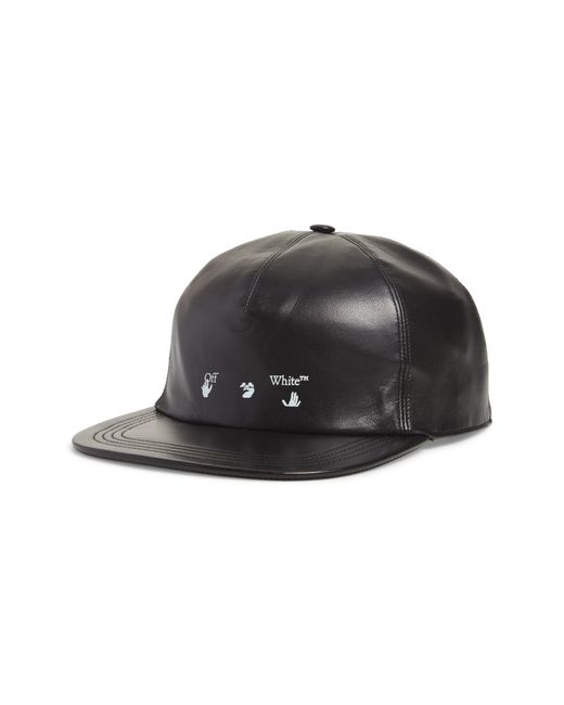 Off-White Logo Leather Baseball Cap Black