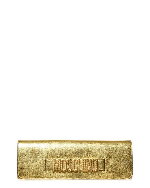 Moschino Logo Metallic Leather Clutch
