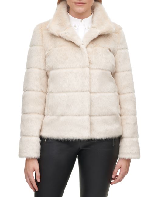 Karl Lagerfeld Grooved Faux Fur Jacket White