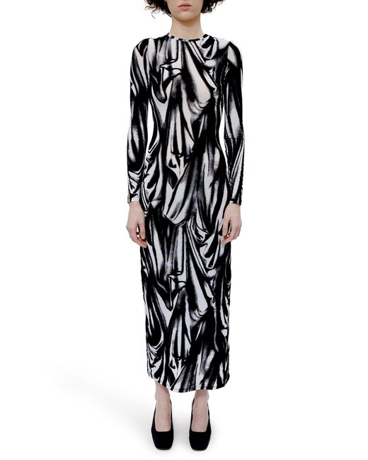 Eckhaus Latta Illusion Print Long Sleeve Maxi Dress Black