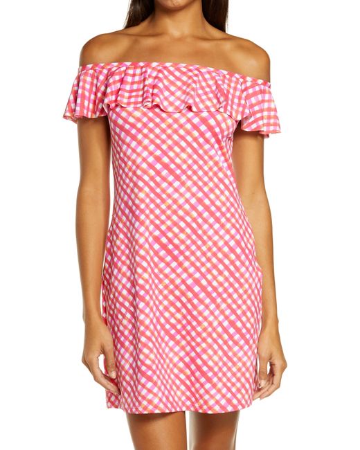 Tommy Bahama Harbour Island Off The Shoulder Ruffle Spa Dress Coral