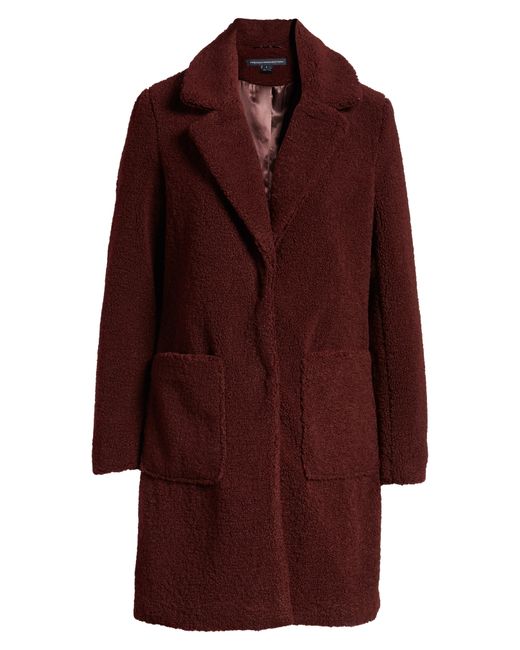 French Connection Faux Fur Teddy Coat Burgundy