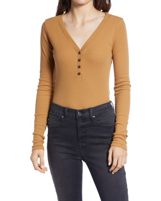 Madewell Fine Ribbed Henley Tee Brown