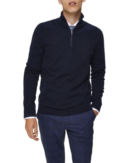 Selected Homme Berg Half-Zip Mock Neck Sweater Blue