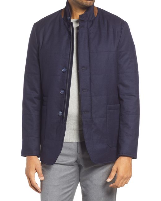 Zanella Water Repellent Quilted Wool Car Coat Blue