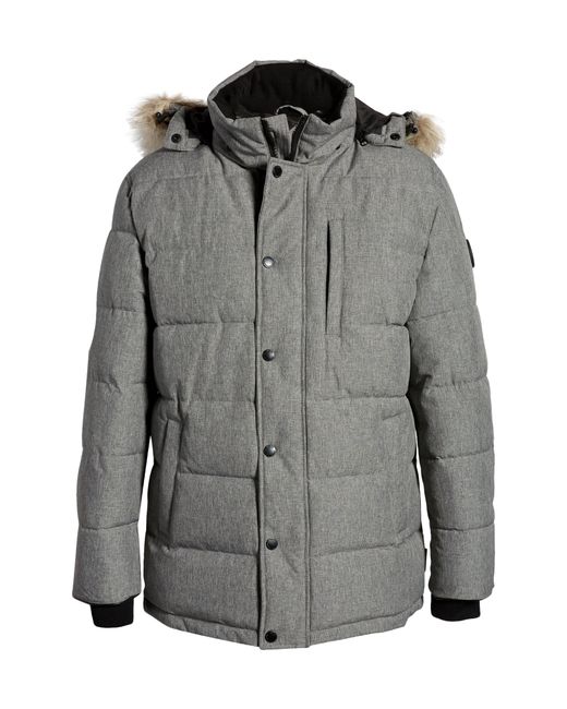 Noize Quilted Parka With Removable Faux Fur Trimmed Hood Grey