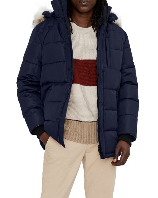 Noize Quilted Parka With Removable Faux Fur Trimmed Hood Blue
