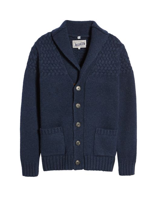Schott Wool Blend Cardigan Sweater Blue