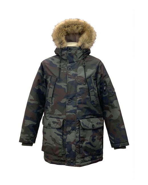 Sean John Water Resistant Camo Hooded Parka With Faux Fur Trim Green