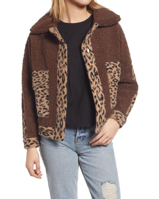 Vigoss Leopard Pattern Faux Shearling Jacket