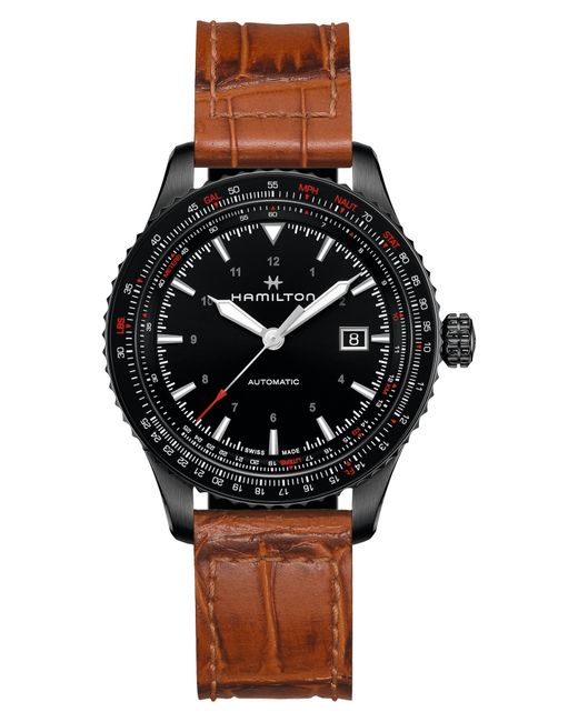 Hamilton Khaki Aviation Converter Leather Strap Watch 42mm