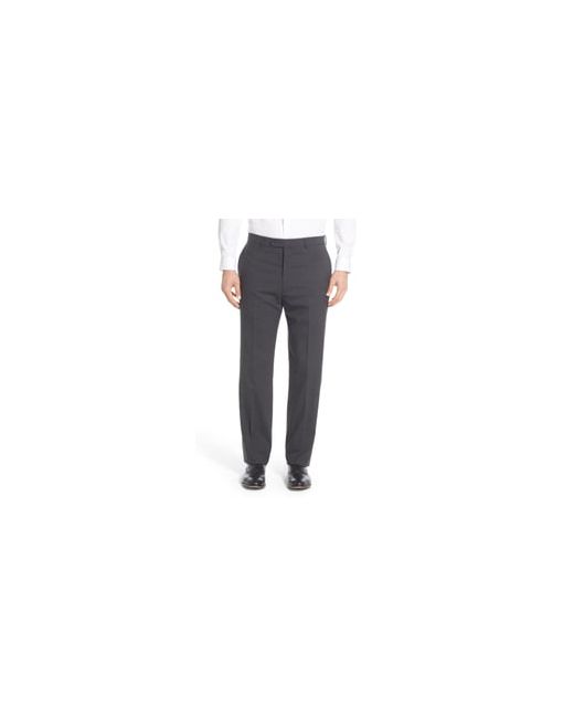 Hart Schaffner Marx Flat Front Solid Stretch Wool Trousers Grey