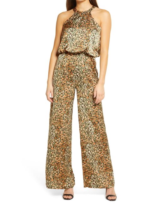 Never Fully Dressed Willow Halter Neck Satin Jumpsuit Brown