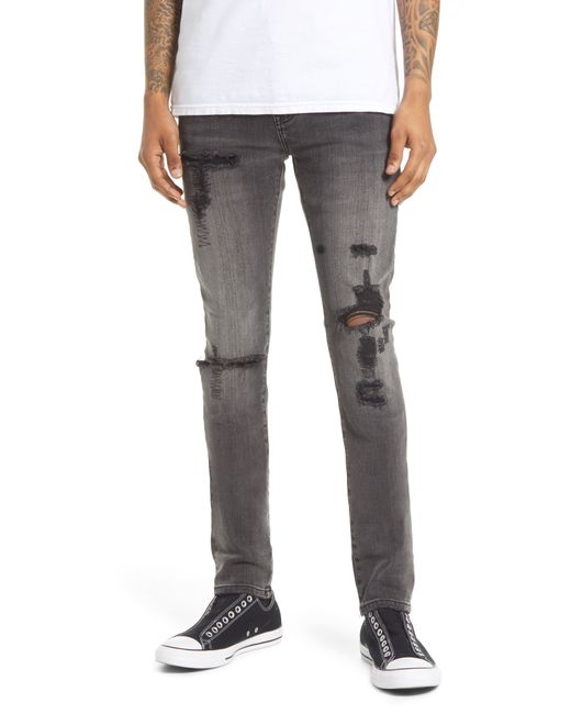 Cult Of Individuality Punk Distressed Super Skinny Jeans Grey