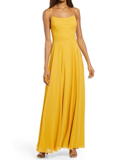 Lulus Dreamy Romance Backless Maxi Dress Yellow