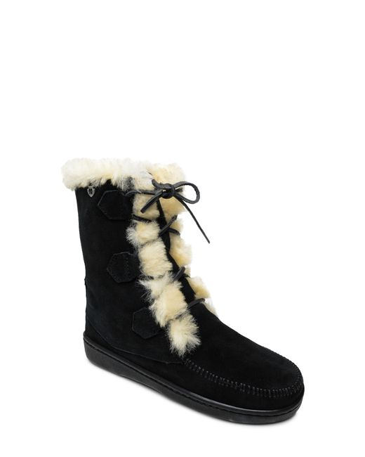 Minnetonka Juniper Lace-Up Boot With Genuine Shearling Trim