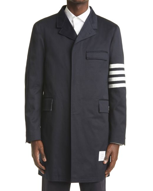 Thom Browne 4-Bar Unconstructed Cotton Chesterfield Coat Blue