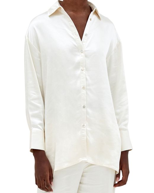 4th & Reckless Longline Satin Button-Up Blouse Ivory