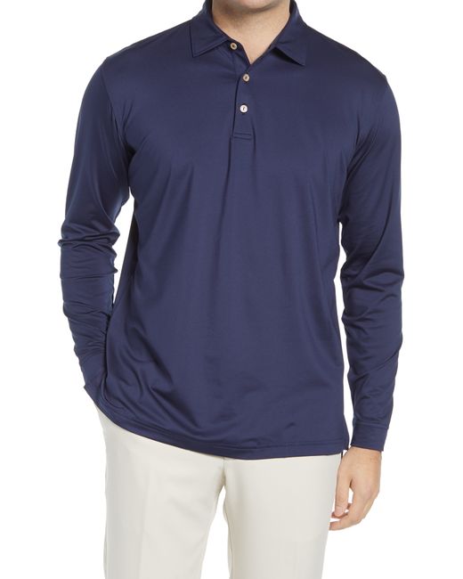 Peter Millar Solid Long Sleeve Jersey Polo Blue