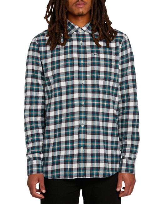 Volcom Repeater Plaid Flannel Button-Up Shirt Blue