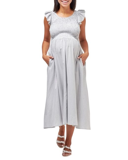 Nom Maternity Emma Gingham Check Midi Maternity Dress Grey