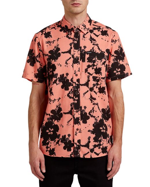 Volcom Burres Floral Short Sleeve Button-Up Shirt Pink