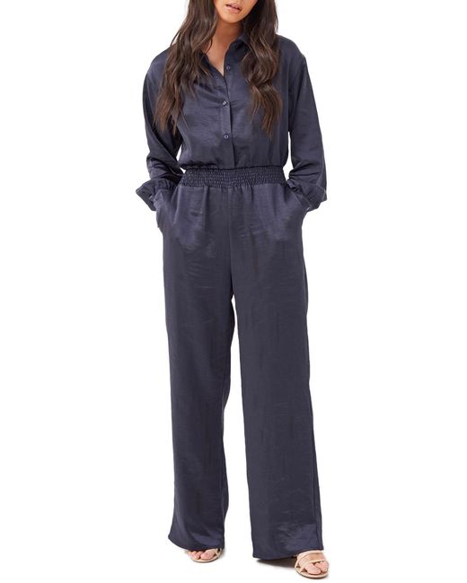 4th & Reckless Gia Smocked Jumpsuit Blue