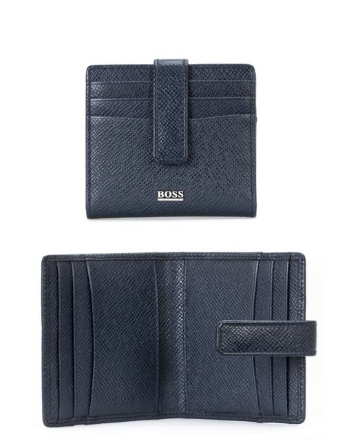 Boss Signature Leather Folding Card Case Blue