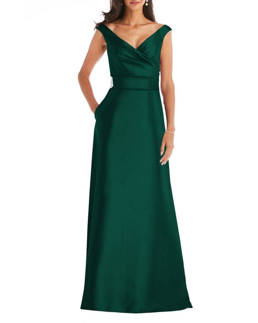 Alfred Sung Off The Shoulder Satin Gown