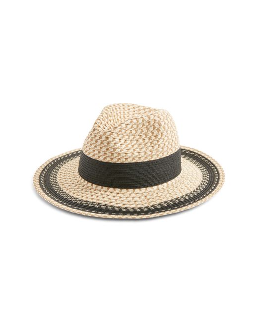 Nordstrom Contrast Detail Textured Weave Panama Hat Brown