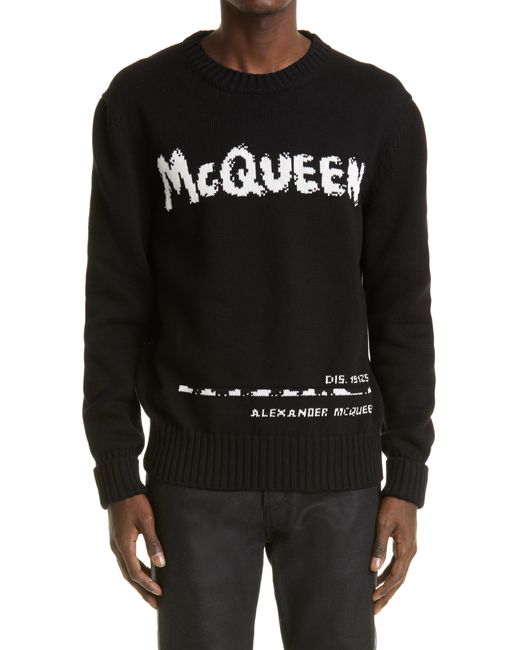 Alexander McQueen Graffiti Logo Intarsia Organic Cotton Sweater Black
