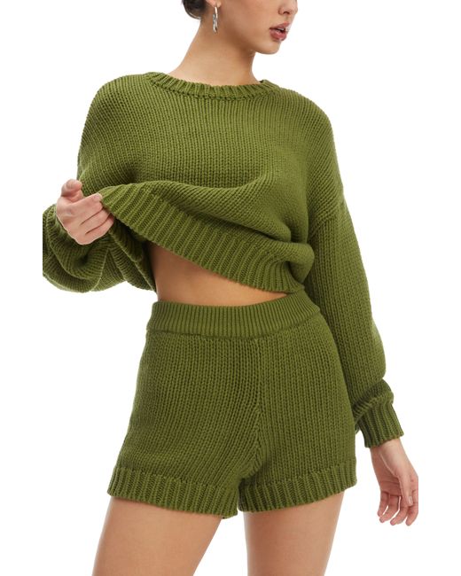 Good American Plus Chunky Oversize Crew Sweater Green