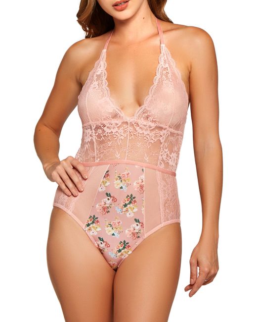 iCollection Lace Floral Halter Teddy