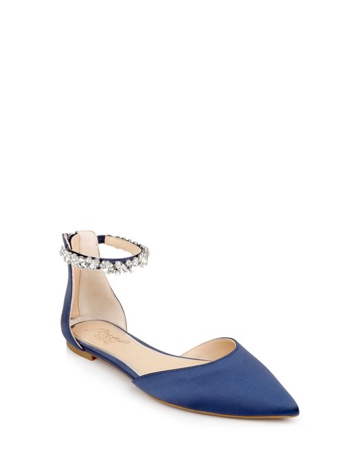Jewel Badgley Mischka Ankle Strap Pointed Toe Flat Blue